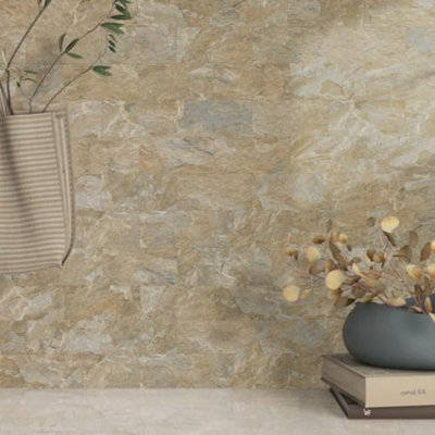 Peel And Stick Backsplash Wall Tiles, 3" X 6" PVC Sandstone Faux Stick On Tiles, Pack Of 4