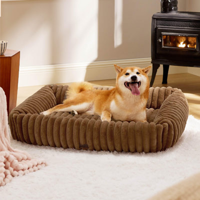 Bedsure ComfyFleece Cozy Orthopedic Dog Bed, Washable Corduroy Fleece with Removable Zipper Cover for Large Dogs