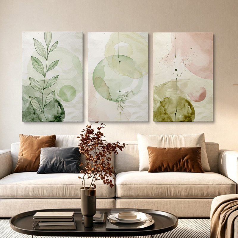 3 pièces d'art mural moderne sur toile vert sauge pour salon 12 x 24 po, H 12 po x l 24 po