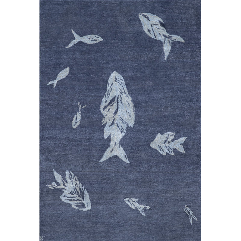 Pesce Area Rug in Indigo/Blue/Gray/Marine, Rectangle 12' x 18'