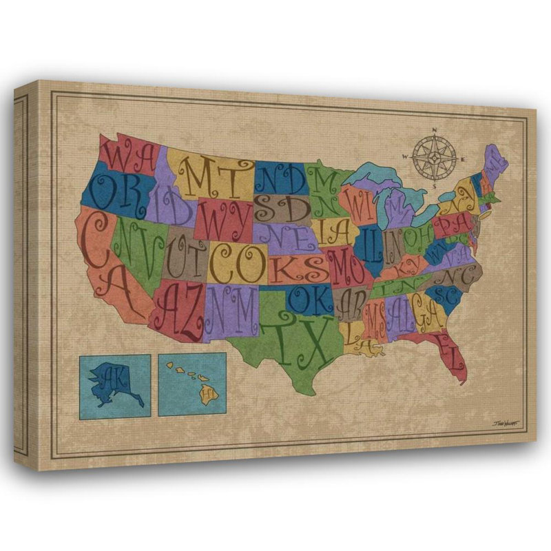 Art sur toile tendue Lark Manor ™ Williams, Todd Gallery, carte des États-Unis, H 28 po x l 34 po