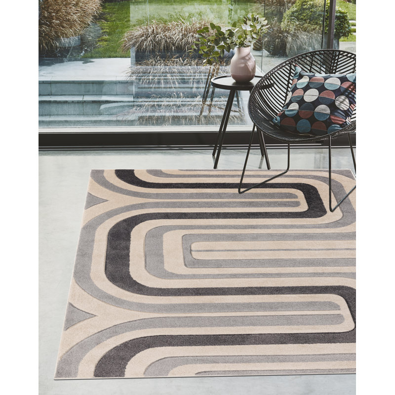 Chariah Geometric Ivory/Grey Area Rug, Rectangle 120 x 170cm