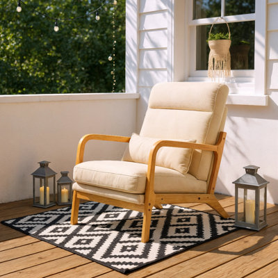 25.6” Wide, High-Back Upholstered Accent Chair In A Mid-Century Style, Featuring Solid Wood Legs And Pillow