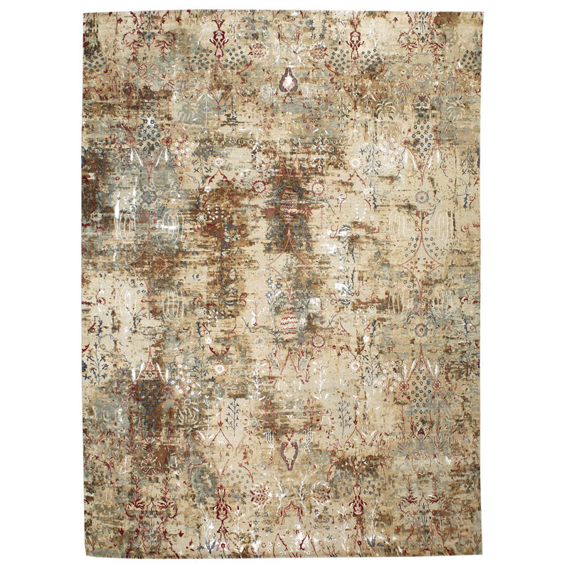 Tapis unique beige / gris tissé à la main 10 pi x 14 pi 4 po Mishka