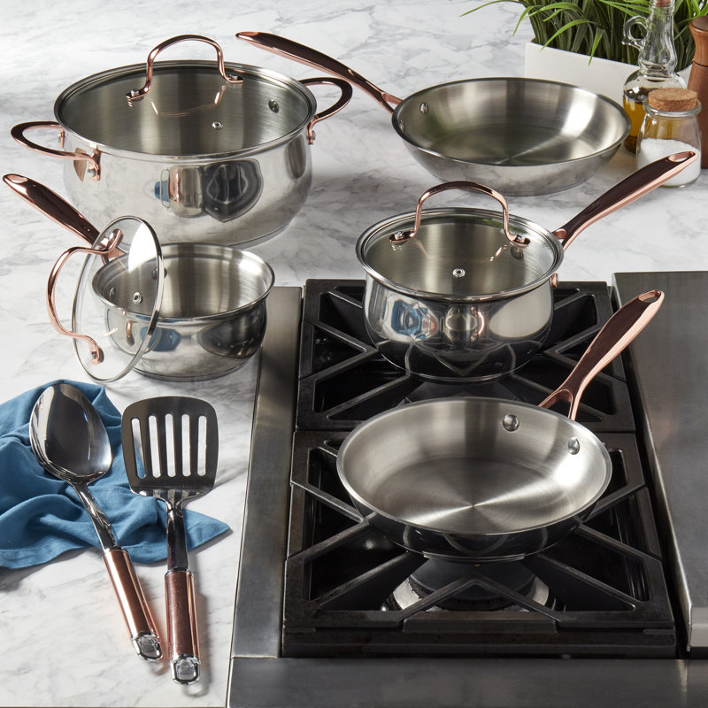 Celebrations 10-Piece Stainless Steel Cookware Set with Copper Accents