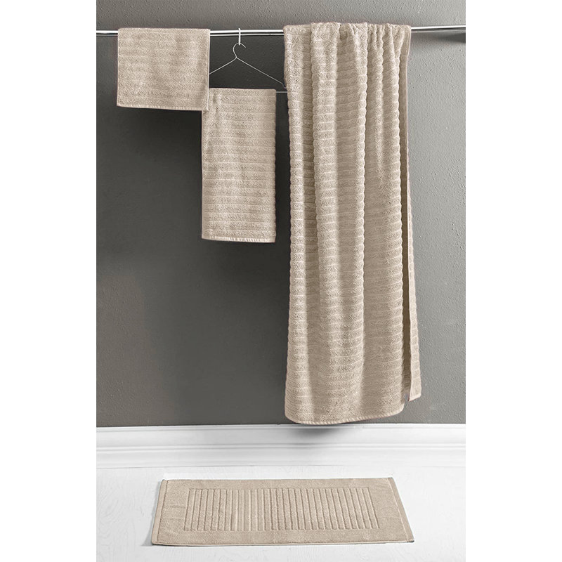 Fralick Ribbed Turkish Cotton Bath Sheet Set (Set of 3), Ivory
