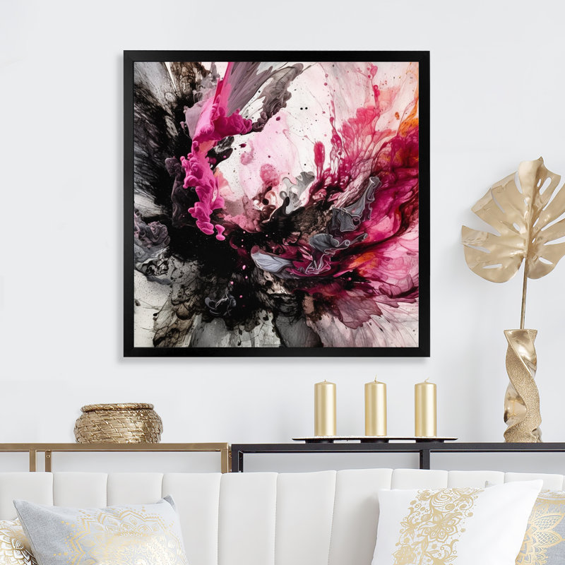 «Black Gold Marble Splash V», art abstrait sur toile marbrée, H 36 po x l 36 po x P 1,5 po, Cadre photo noir