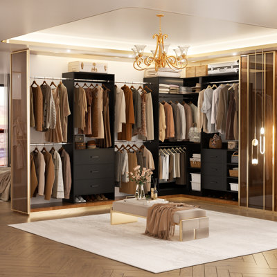 Système de garde-robe de 63,1 à 108 pouces de large avec tiroirs en bois