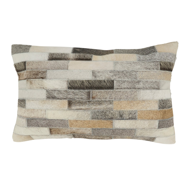 Posh Collection Patchwork Leather/Suede Throw Pillow, Down Blend