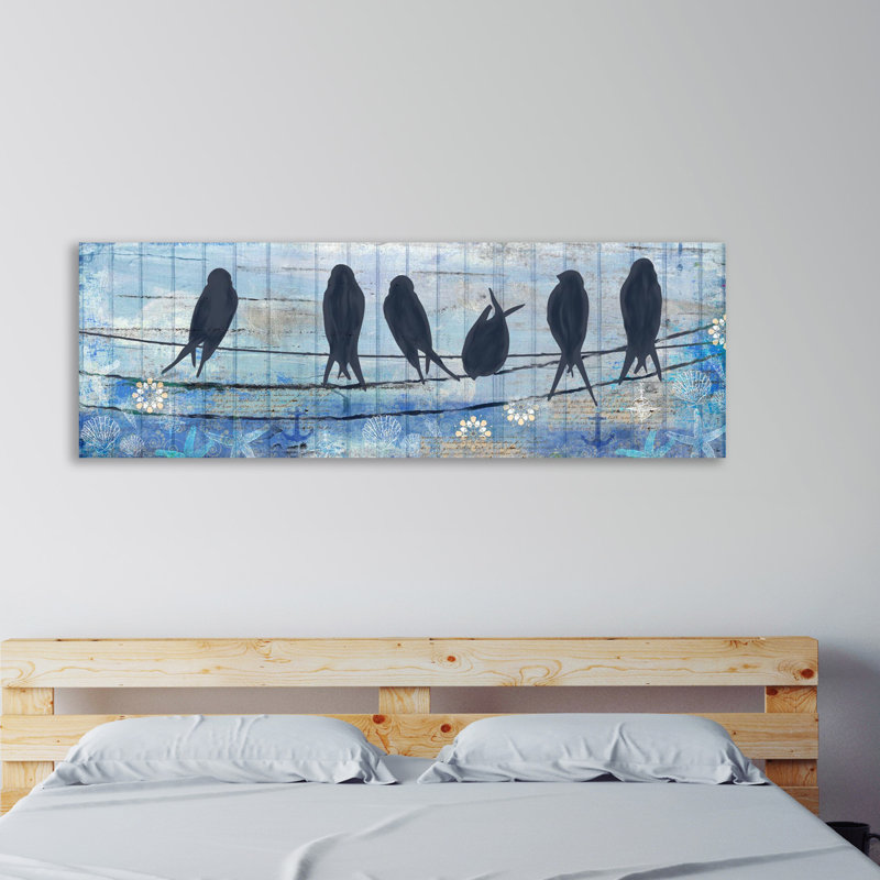 Reproduction d’art sur toile tendue "littoral oiseaux" par kimberly allen, H 12 po x l 36 po x P 1,5 po