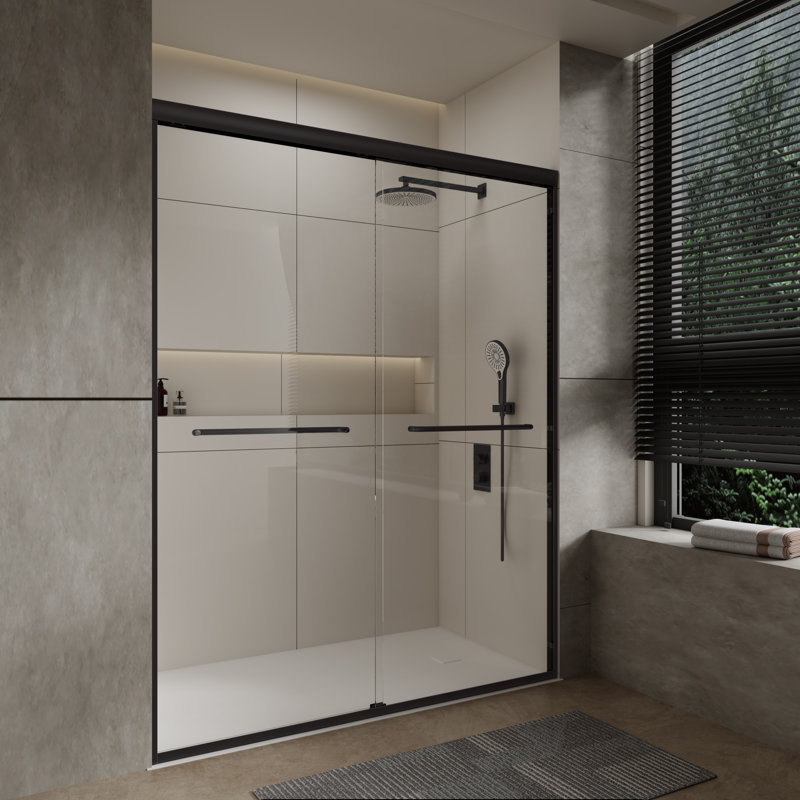 Porte de douche coulissante double en aluminium brossé 56-60 "X 72" en nickel brossé, Noir mat