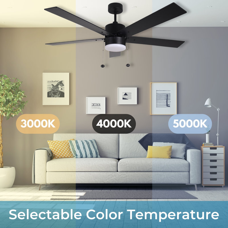 Chaîne à 5 pales avec ventilateur à 5 pales moderne noir mat / noyer 3k, 4k, 5k