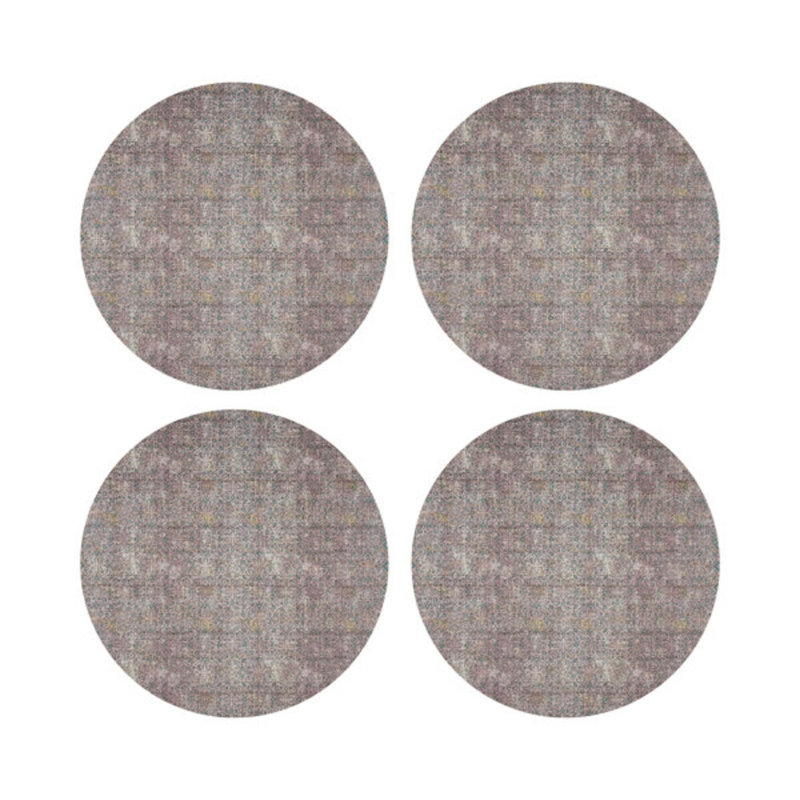 Iznik Gold Purple Vegan Leather Round Coasters, Green Pink