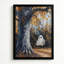 Fantôme d'Halloween sur une balançoire dans une forêt d'automne, tableau sur toile encadré, cadre noir, 40 x 60 cm-1062605074-1062605075