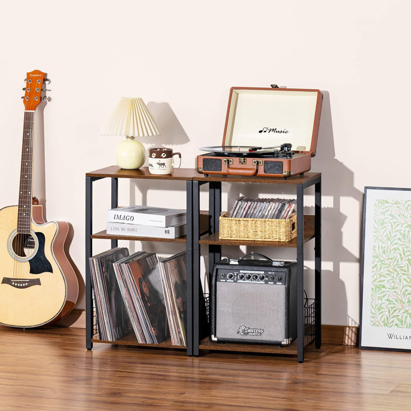 3 Tier End Table,Record Player Stand with Storage Up to 100 Albums,Turntable Stand for Vinyl