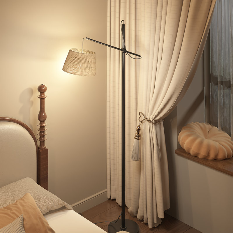 65.9" Arched Floor Lamps For Living Room With Foot Switch, Standing Lamp With Woven Lampshade Led Bulb For Bedroom, Office