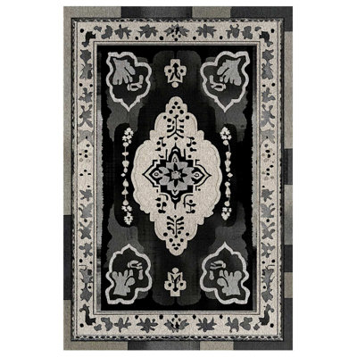 Zeira Collection Digital Print Cotton-Polyester Black Gray Moroccan Rug