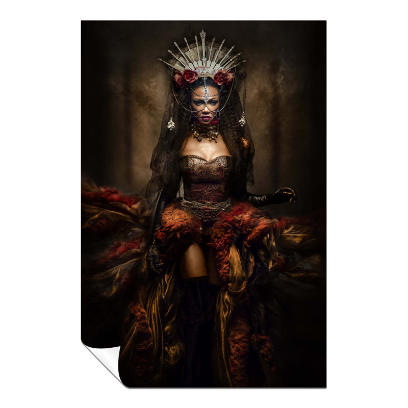 Fierce Princess In Tiara And Golden Brown Dress - No Frame Print, 31cm H x 20cm W x 0.5cm D