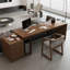 Bureau rectangulaire à 3 tiroirs en bois massif de couleur noyer clair-731926136
