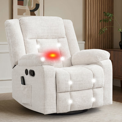 Fauteuil inclinable, fauteuil inclinable berçant avec chaleur et massage, fauteuil inclinable pivotant à 360 ° pour adultes avec poche latérale et ports USB