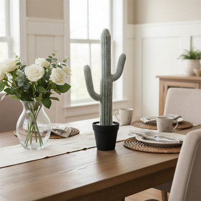 Tall Artificial Saguaro Cactus in Black Pot, Realistic Artificial Cactus for Modern Home Decor