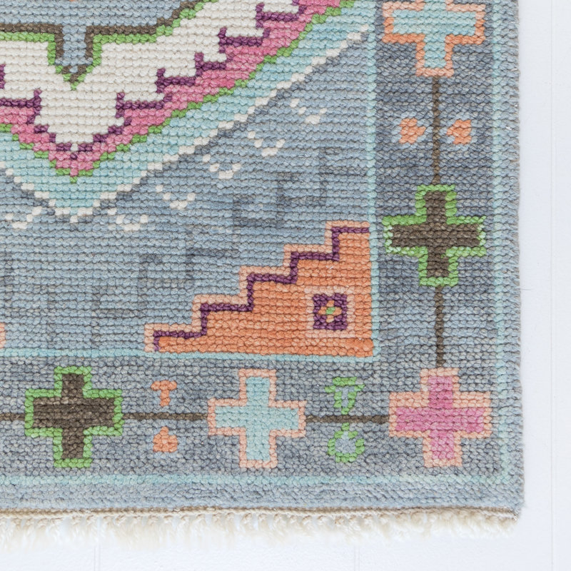 Maisie Hand Knotted Wool Geometric Area Rug, Runner 3' x 10'