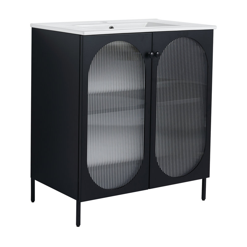 Meuble-lavabo autoportant avec lavabo en céramique, Noir
