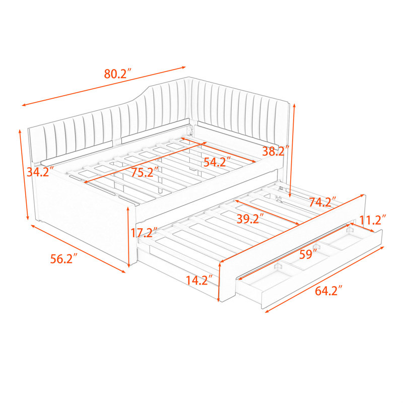 Upholstered Daybed with Trundle and 1 Drawer, Gray, Full/Double