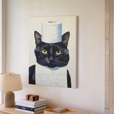 Canvas Wall Art Mischievous Black Cat Funny Toilet Paper Balancing Art Some Moods Need Ready To Hang Gallery Wrapped Home Decor Decor