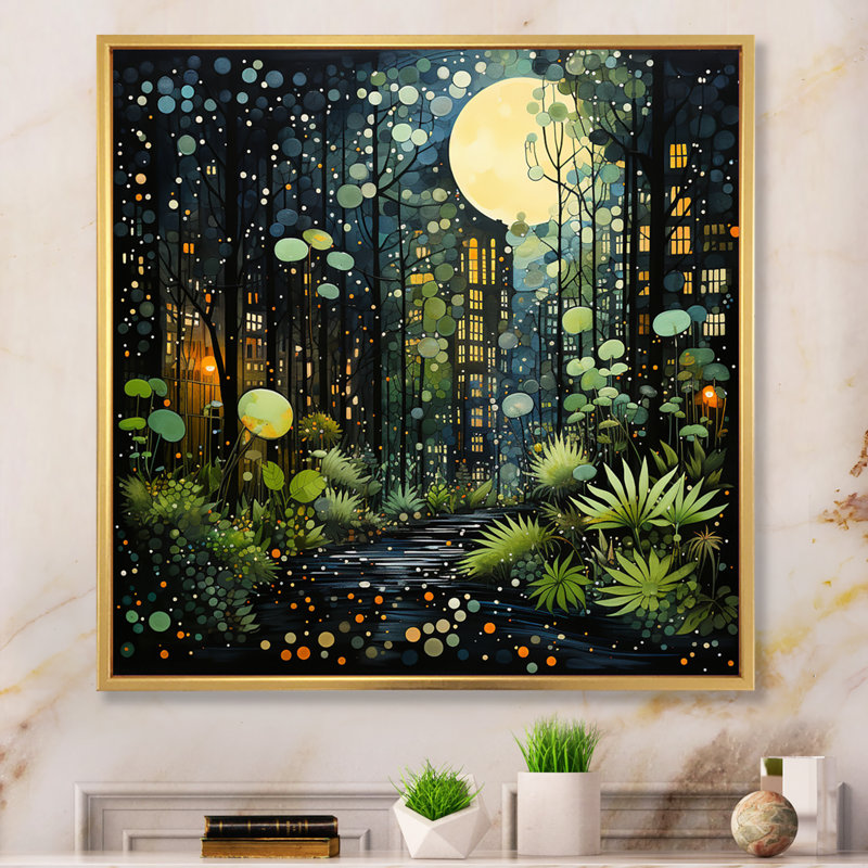 Green Yellow Urban Jungle II - Abstract Collages Canvas Prints, Cadre flottant doré, H 30 po x l 30 po x P 1 po
