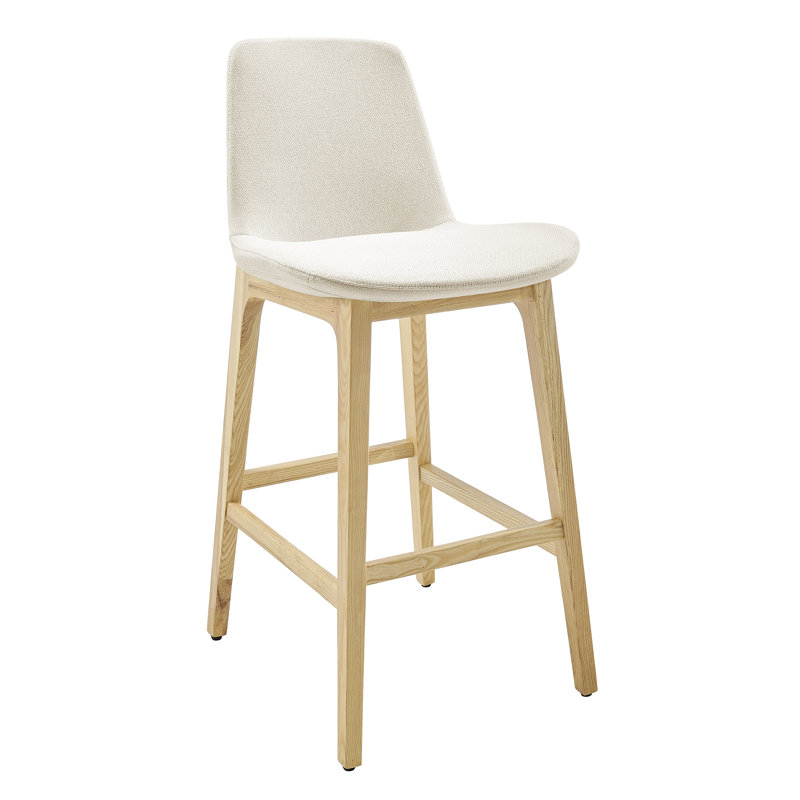 Amar Bar Stool In Fabric And Natural Ash Base - Set Of 1, White