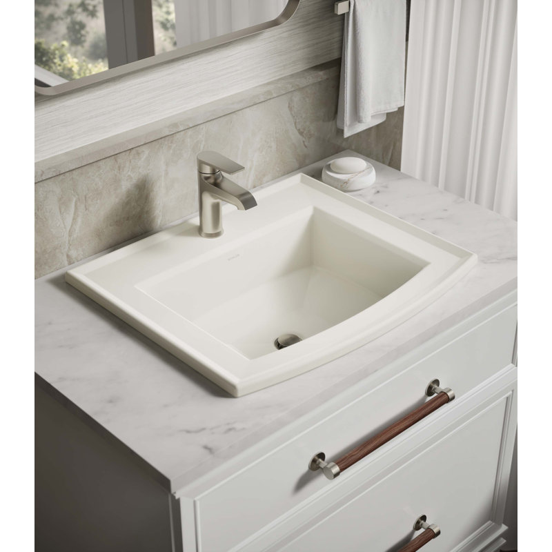 Archer Vitreous China Rectangular Drop-In Bathroom Sink with Overflow, Biscuit, Single Hole 
