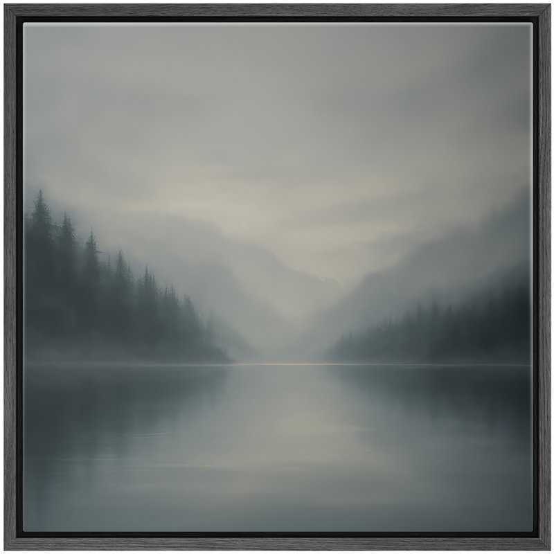 «Foggy Lake and Pine Forest Reflection Scene», reproduction d'art sur toile encadrée, H 24 po x l 24 po x P 1,5 po
