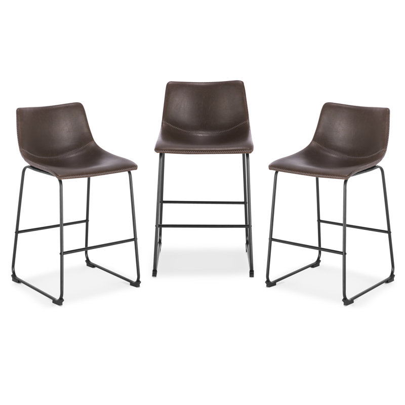 Tabouret de comptoir en similicuir 24 po Bela, Brown Vegan Leather