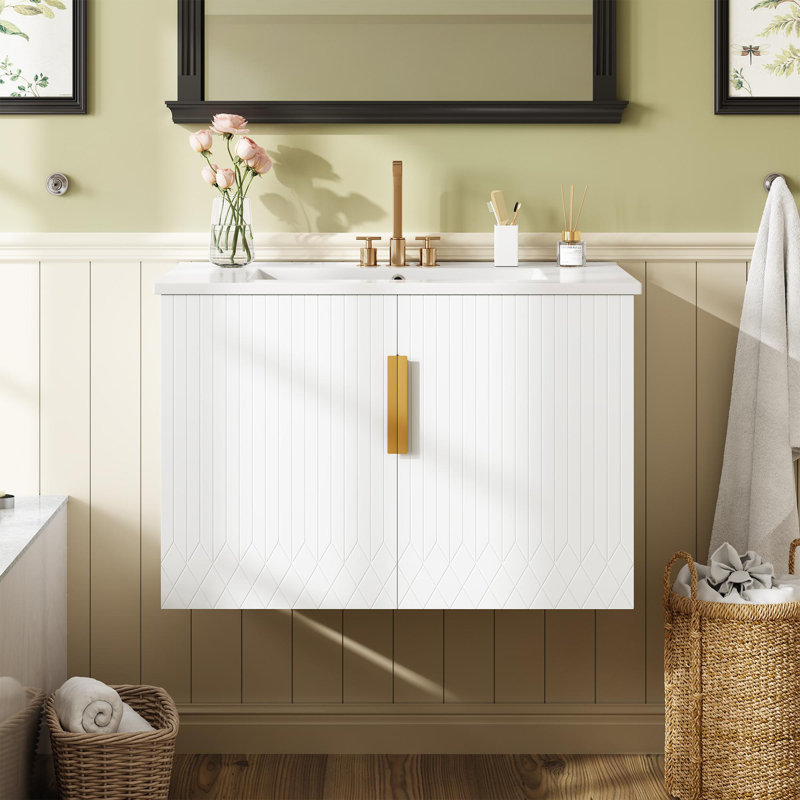 30"Wall Mount Bathroom Vanity with Ceramic Sink