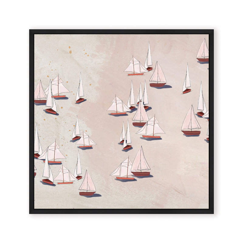 Coastal Retreat Modern Ensemble: Sailboat Odyssey, 24" H x 24" W, Framed Canvas, White