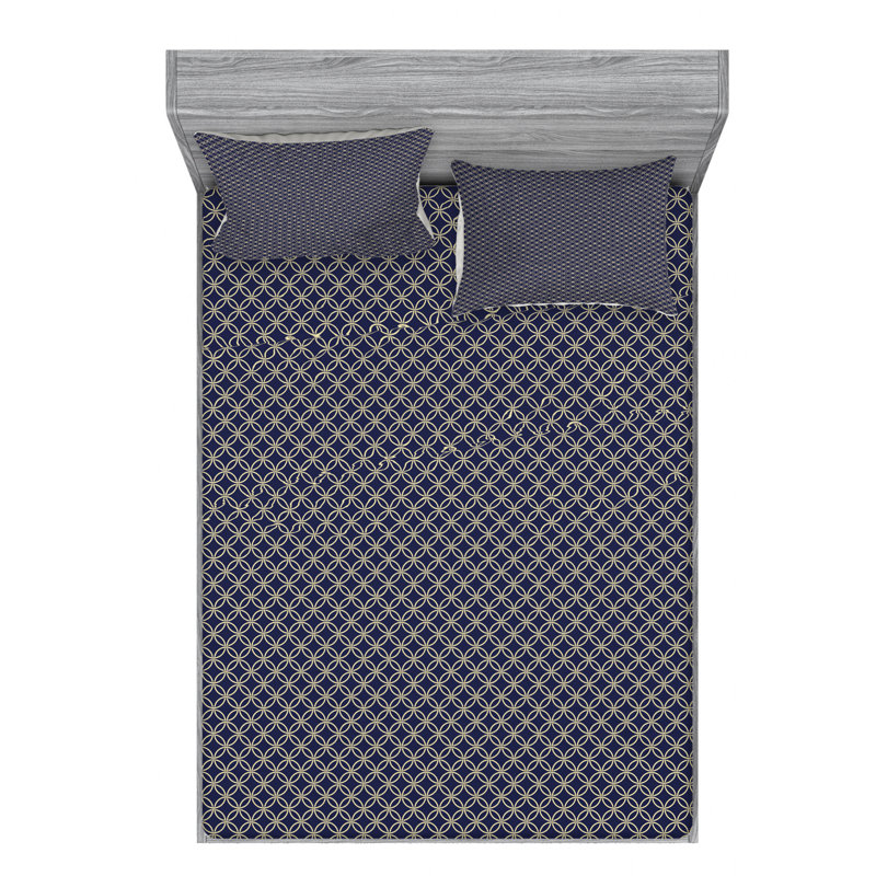 Microfiber Geometric Sheet Set, Full/Double Sheet Set+Fitted Sheet+2 Pillowcases