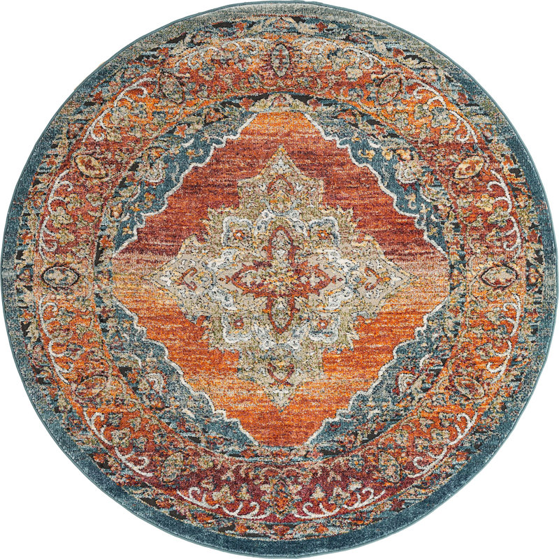 Tapis traditionnel Charian rouille oriental, Rond 6 pi