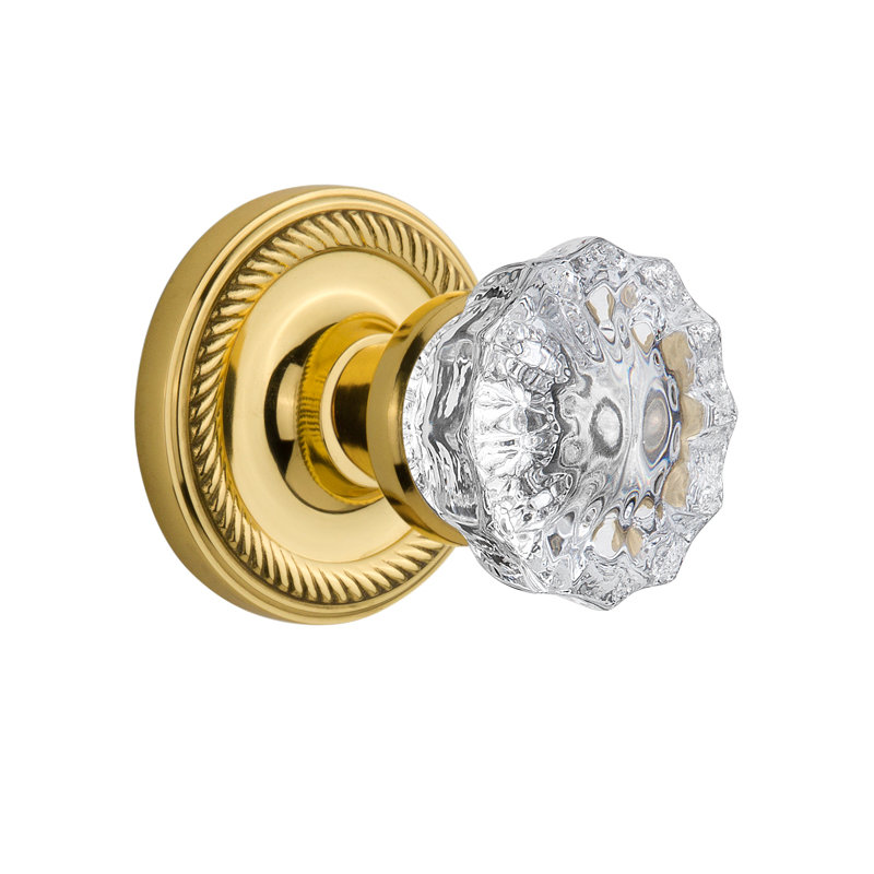 Rope Rosette with Crystal Door Knob, Polished Brass, 2-3/8"