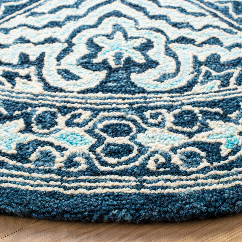 Tapis bleu marine / bleu clair en laine Rubalcava, Tapis de couloir 2 pi 3 po x 8 pi