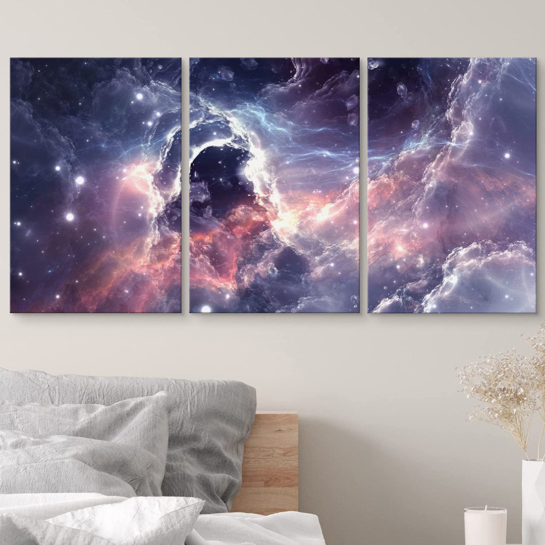 Outer Space " Plasmatic Nebula, Deep Outer Space Background With Stars " 3 - Pieces IDEA4WALL 