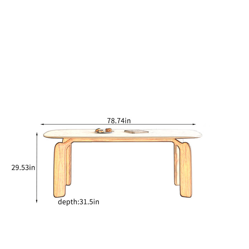 Table en bois massif moderne et durable., H 29,53 po x L 78,74 po x l 31,5 po