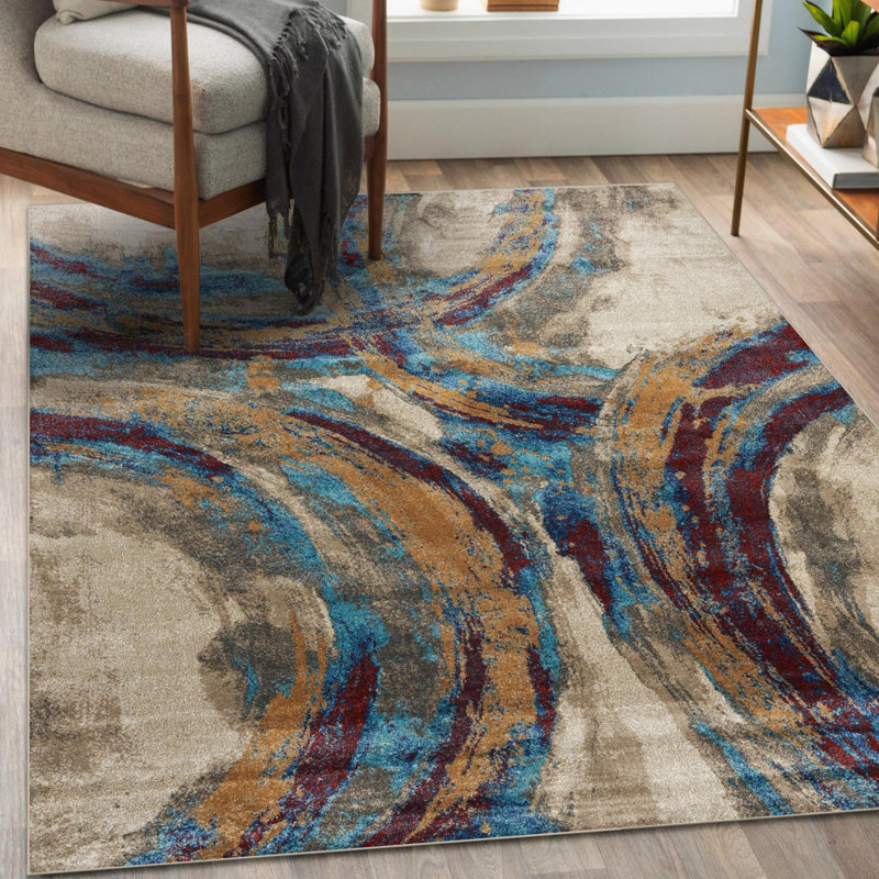 Tapis brun / bleu Alayjah, Rectangle 5 pi x 7 pi