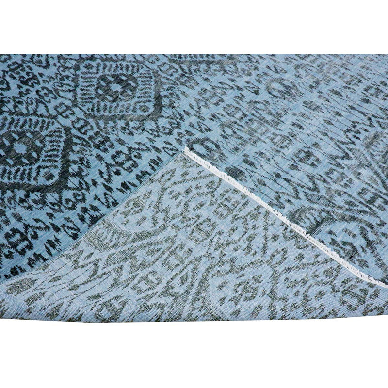 Tapis bleu clair et noir noué à la main de haute qualité