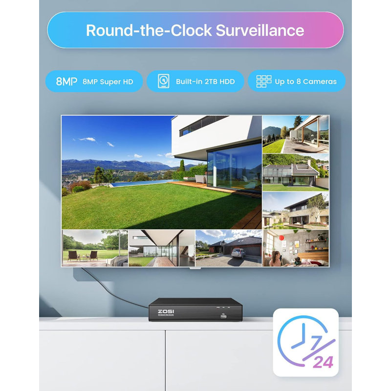 ZOSI 8-Channel 1080p DVR Security System with 4 Wired Outdoor Cameras