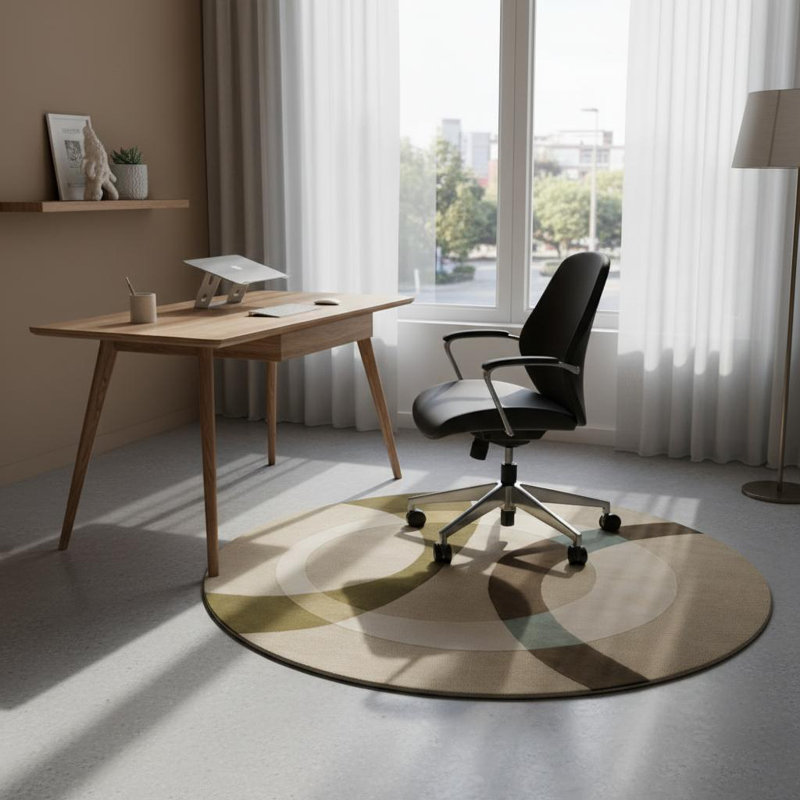 Altamirano Wool Geometric Circles Authentic Handmade Hand Tufted Tan Brown Cream Green Indoor Area Rug, Round 7'9"