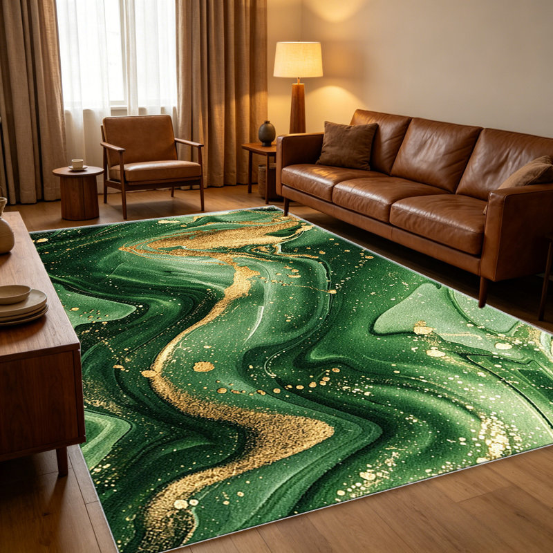 Green Gold Marble   area rugs for Living Room, Soft and Comfortable, Suitable for all seasons, easy to maintain, machine washable Indoor floor mat, Under Table Farmhouse suitable for Bedroom, Dining Room, Study,  Balcony, Home Decor Patio