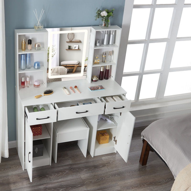 Grand meuble-lavabo avec miroir à lumière DEL Faaz, coiffeuse avec lumières et miroir Faaz