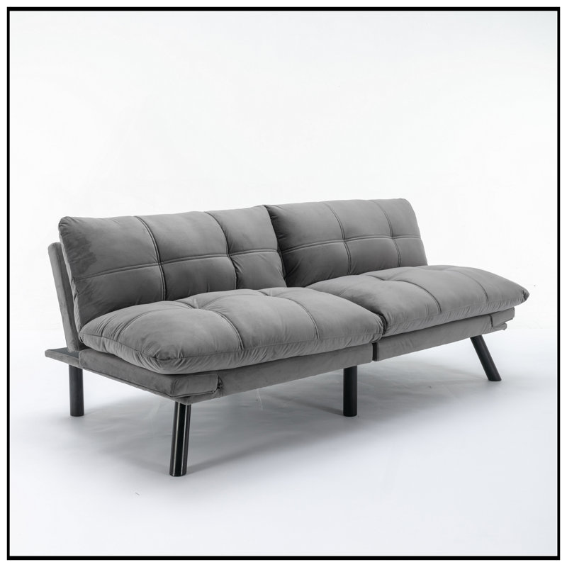 Cream Convertible Folding Modern Sofa Bed With Adjustable Armrest And Backrest For Small Spaces, Light Gray