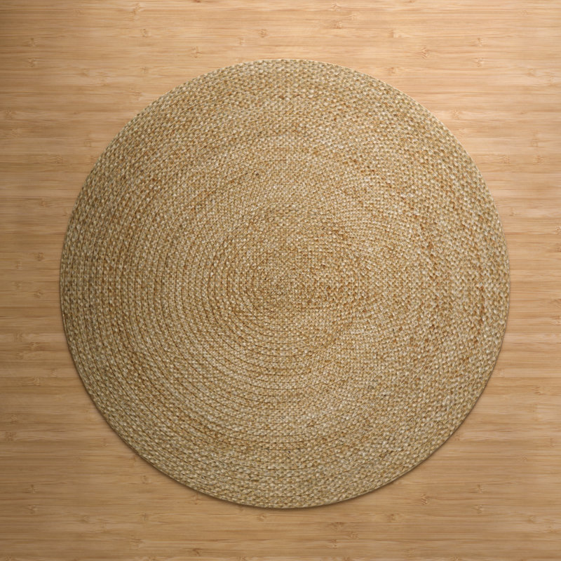 Tapis en jute tressé à la main Kayleigh, blanc cassé / naturel, Rond 8 pi